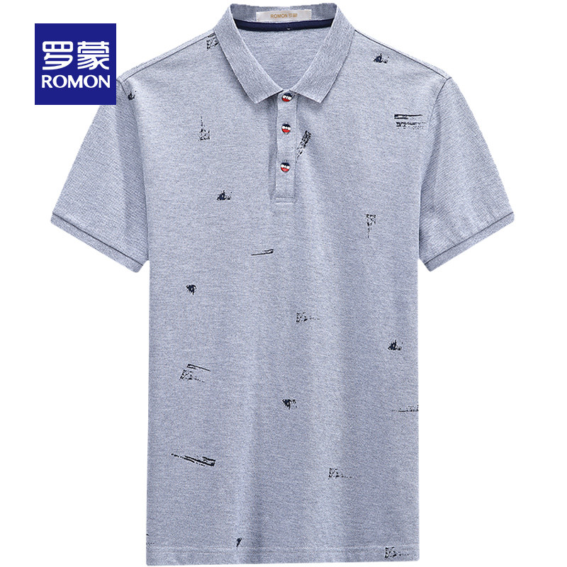 Romon/罗蒙短袖t恤男士中青年时尚纯棉T恤夏季薄款男士翻领POLO衫 TX1992139 185 灰色90