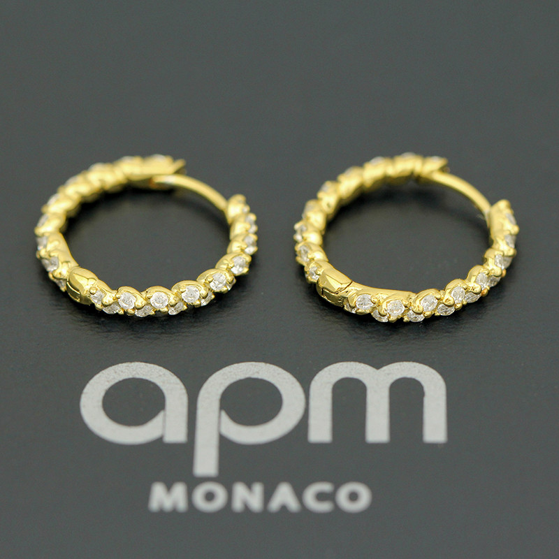 apm MONACO金黄色镶晶钻迷你耳环穿孔925银耳饰AE11582OXY 金色