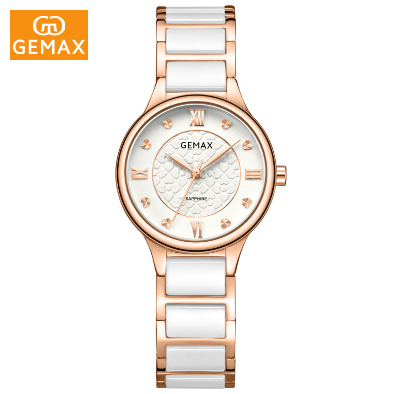 GEMAX/格玛仕品牌防水纤薄女表石英手表女士时尚钢陶瓷腕表 MX8101#-玫瑰金