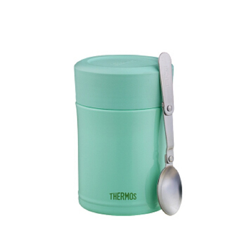 膳魔師(THERMOS)真空不锈钢保温饭盒焖烧杯保冷食物罐带泄气阀汤勺TCLA-470S颜色随机 薄荷绿色