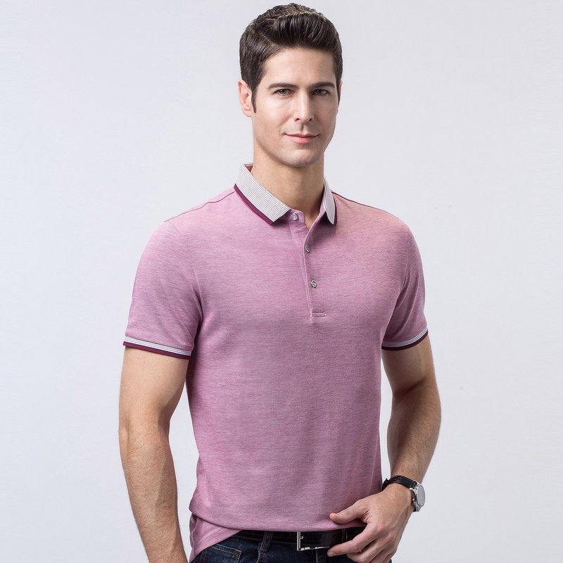 恒源祥棉质短袖T恤男2019夏季新款中年短t爸爸装休闲纯色Polo衫_2 180/96A 藕粉色