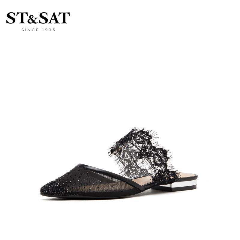 星期六(ST&SAT)夏季新款凉拖包头平底可外穿穆勒鞋SS92110544 10黑色 37码