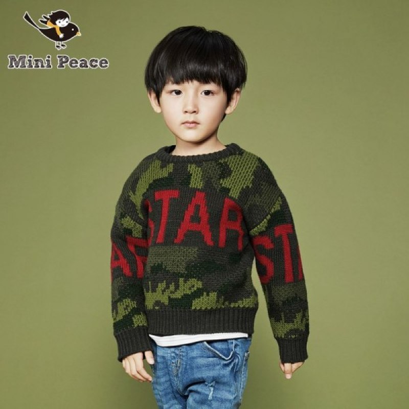 minipeace太平鸟童装男童毛衣儿童针织衫字母装饰迷彩内搭潮童_1 花色 140cm