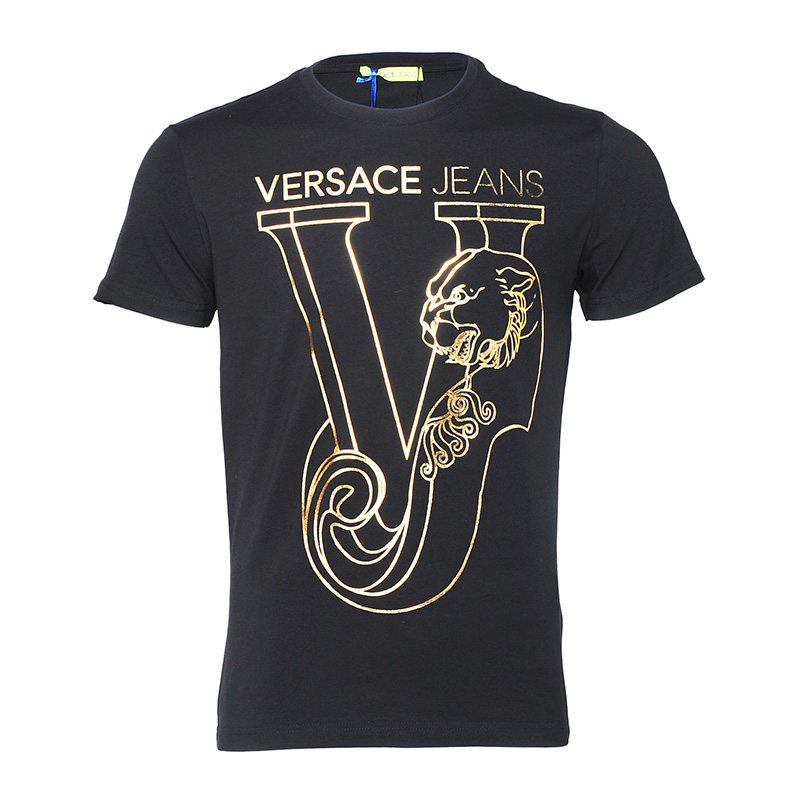 Versacejeans范思哲VJ男士短袖T恤圆领logo潮牌大码【官可验】 XXL 黑金