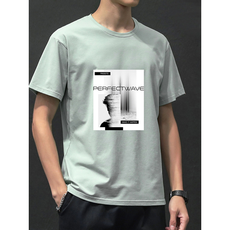 鳄鱼恤(CROCODILE) 2019新品短袖t恤男男士上衣纯棉宽松圆领体恤印花T恤打底衫潮流夏装 XL 薄荷绿