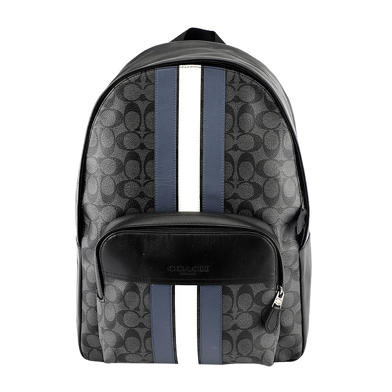 COACH 蔻驰 奢侈品 欧美时尚男士黑灰色人造革双肩背包 黑灰色