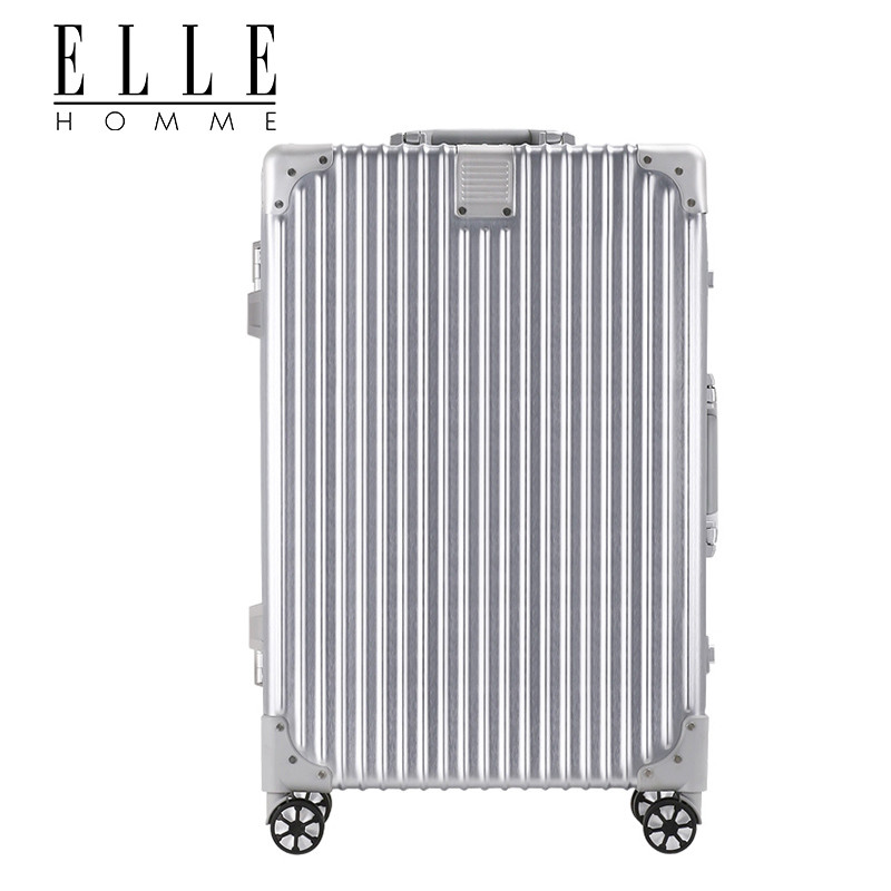 ELLE HOMME2019年新款时尚铝框箱防撞直包角防刮耐磨旅行箱男女通用EH8019 20寸 20寸 淡雅银