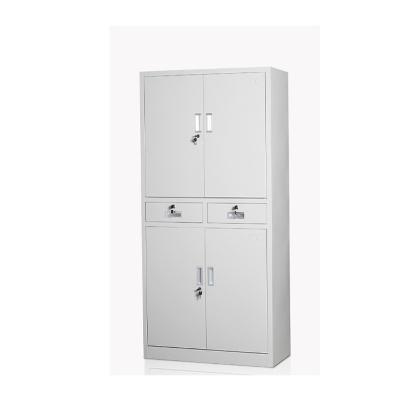鸿业盛大简约现代大容量中二斗双节文件柜850L*390W*1800H环保喷塑储物柜加厚款可调节层板办公柜 银色