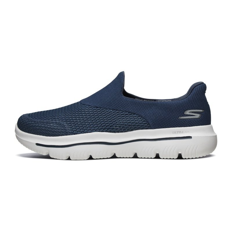 Skechers斯凯奇男鞋新款一脚套健步鞋透气布懒人休闲鞋54753 海军蓝色/NVY 43.5