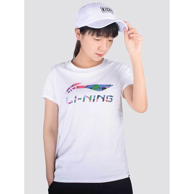 李宁(LI-NING)女款运动短袖文化衫夏李宁时尚LOGO标志棉质套头上衣AHSP314 AHSP314-1标准白 M/165