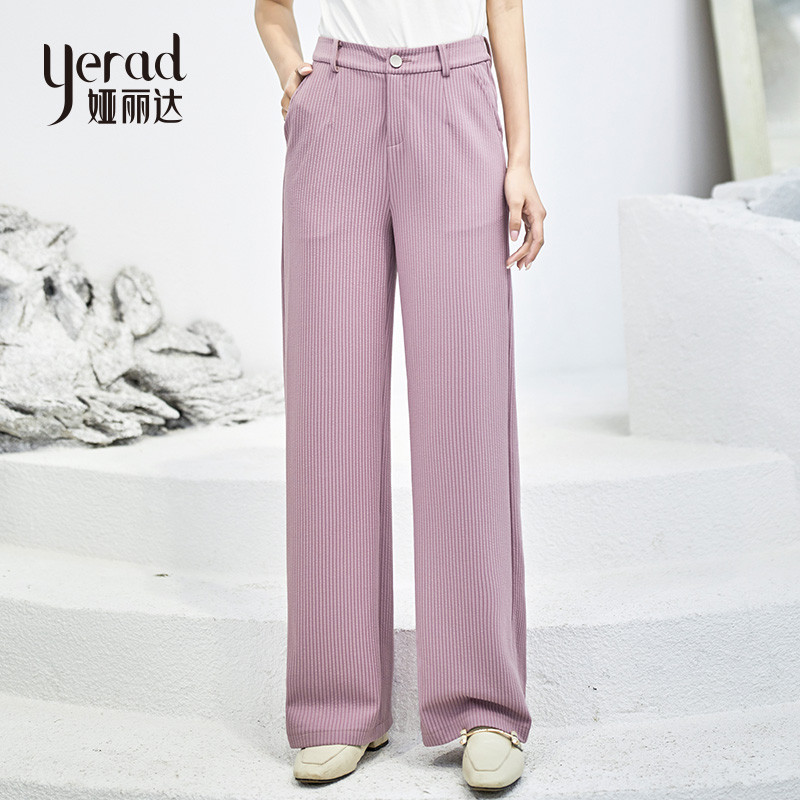 娅丽达女裤2019夏季新款针织阔腿裤女高腰垂坠感薄款时尚休闲长裤 29 粉红（M0）