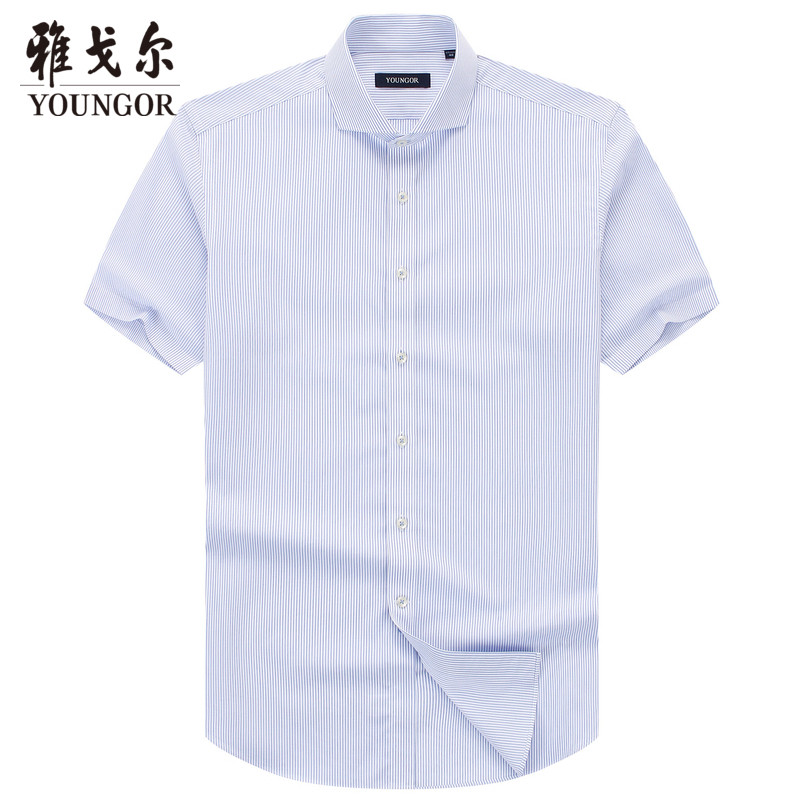 Youngor/雅戈尔春新款男士短袖衬衫商务休闲衬衣男装 41 蓝色系深蓝/藏青