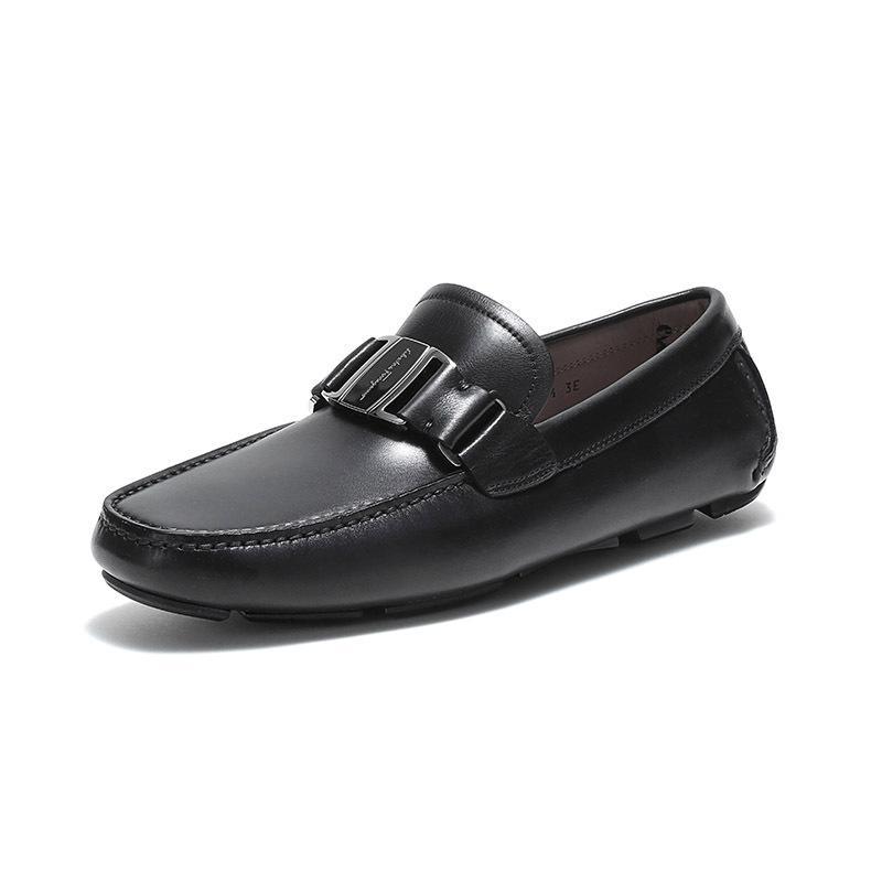 SALVATORE FERRAGAMO 菲拉格慕 男款牛皮VARA扣饰开车莫卡辛鞋 0698888 黑色 7.5