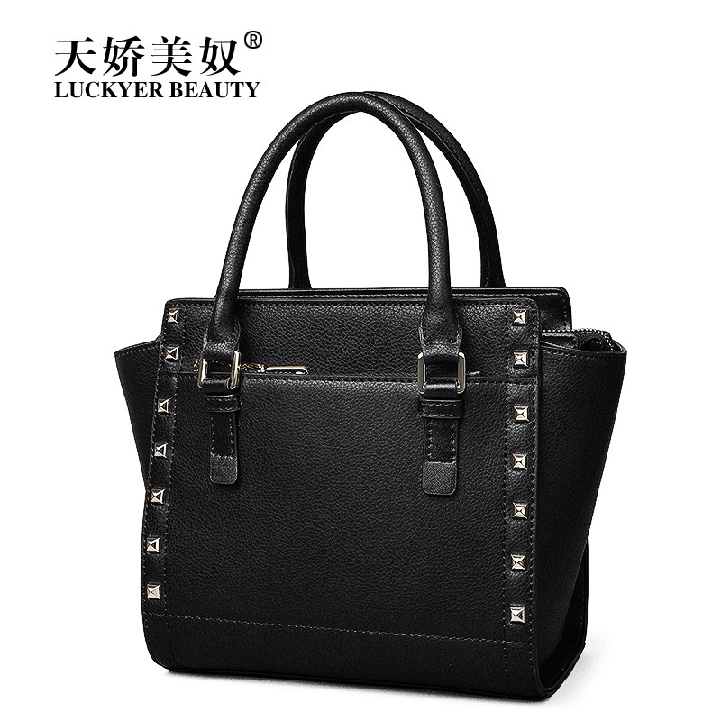 秋冬季时尚个性牛皮大手提包包女2019新款潮韩版简约百搭气质淑女 【黑色】