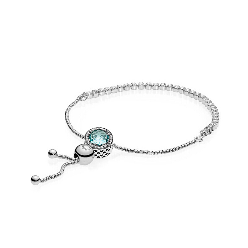 PANDORA潘多拉成品手链 冰河蓝猫眼石 925银时尚串珠成品手链 ZH-027-23