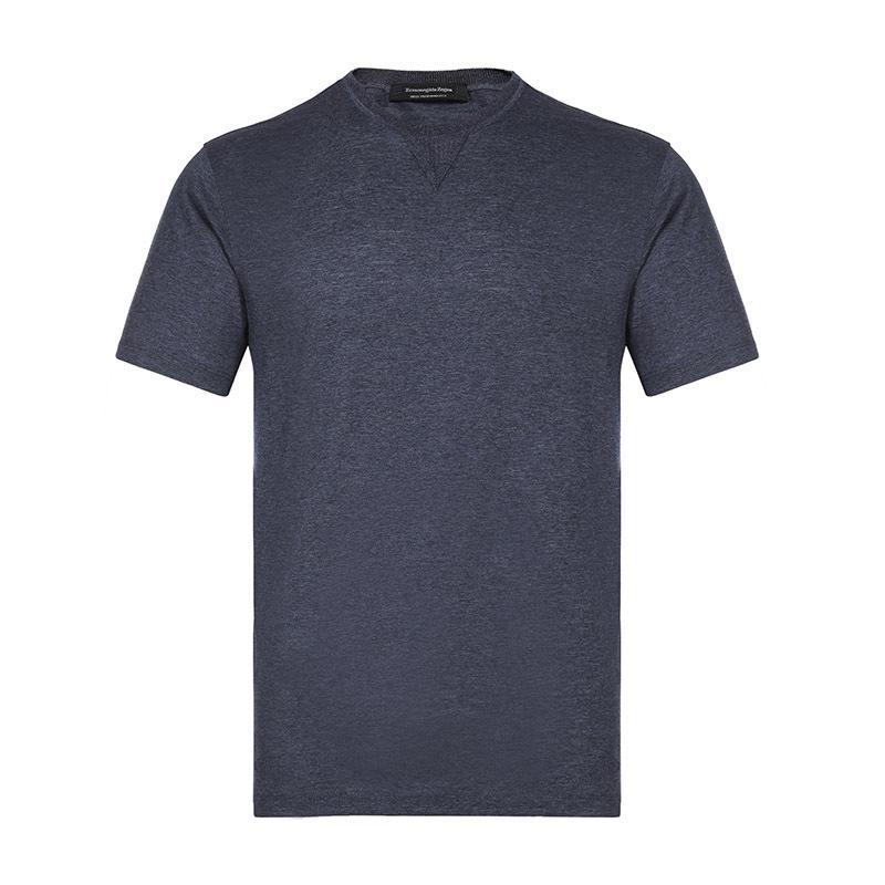 Ermenegildo Zegna 杰尼亚 男士羊毛圆领短袖T恤衫 US340 706 B08-灰蓝色 48