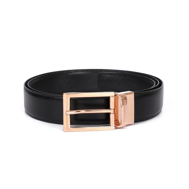 Ermenegildo Zegna 杰尼亚 男士皮革针扣式双面腰带皮带 BCORE3 903C NER-黑色 110
