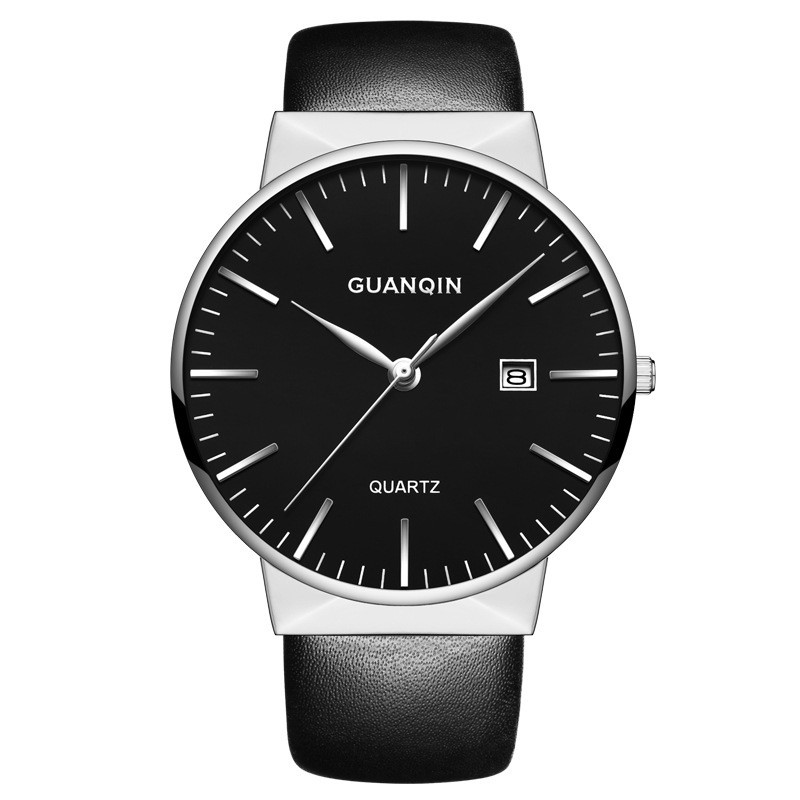 冠琴(GUANQIN)正品防水石英表时尚英表潮流定制学生高档腕表 精钢黑面皮带