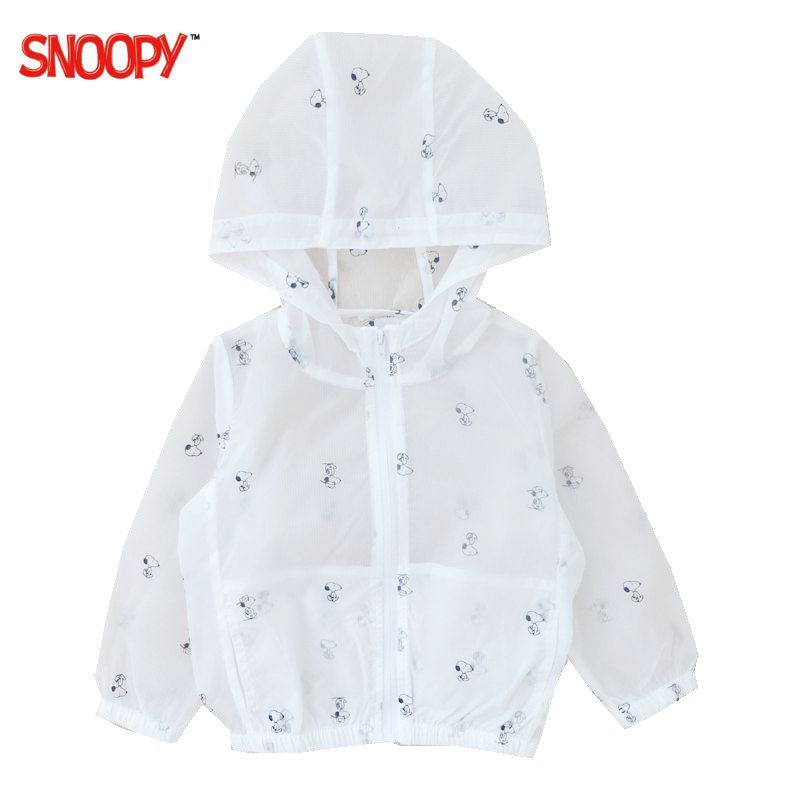 (SNOOPY)史努比童装正品2-12岁儿童通用防晒衣轻薄透气男童白色印花防晒服夏季女童皮肤卫衣空调服90-140cm