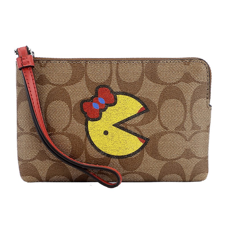 COACH 蔻驰 奢侈品 女士深卡其色印花人造革短款零钱包手包 深卡其色