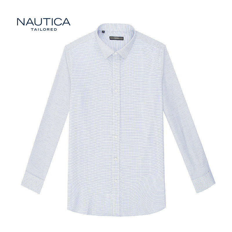 nautica纯棉休闲时尚男士长袖透气衬衫 39 白格