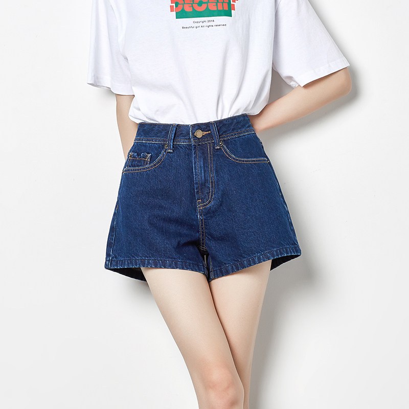唐狮浅色牛仔短裤女夏2019新款高腰宽松阔腿显瘦学生 26 A款/深牛仔蓝