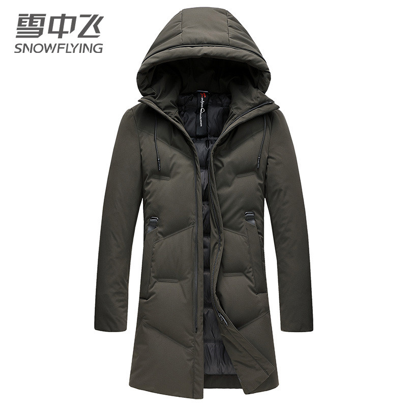 雪中飞冬季新款羽绒服男外套 中长款白鸭绒连帽羽绒服男 175/92A 军绿色
