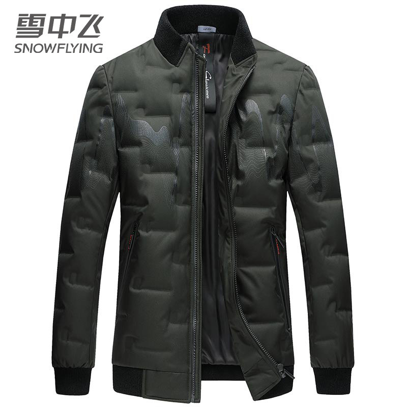 雪中飞羽绒服男 短款冬季2019新款男士保暖时尚修身棒球领潮 绿色 195/108A