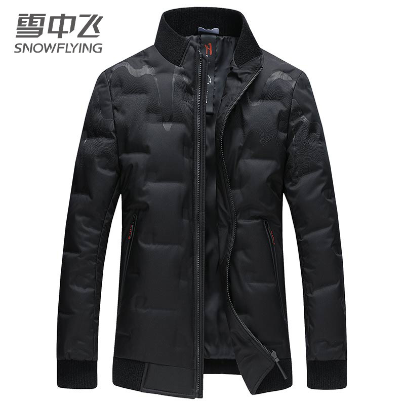 雪中飞羽绒服男 短款冬季2019新款男士保暖时尚修身棒球领潮 黑色 195/108A