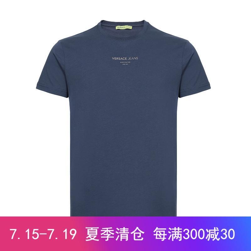 Versace JEANS 范思哲 男士棉质圆领短袖T恤衫 B3GTA76T 36610 238-深蓝色 XXL
