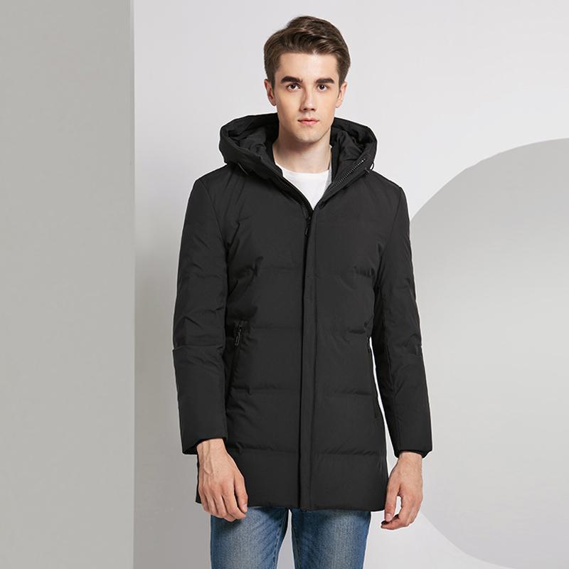 雪中飞2019冬季新款羽绒服男士外套连帽加厚保暖中长款纯色中年装_1 175 黑色