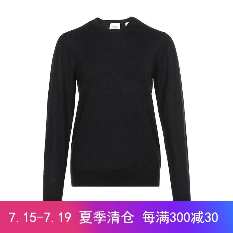 BURBERRY 博柏利 女士羊毛圆领长袖针织衫 80170191 黑色 L