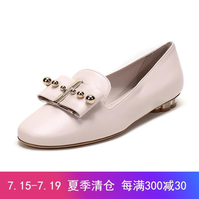 Salvatore Ferragamo 菲拉格慕 女士皮革花卉造型鞋跟船鞋 0709127 淡粉色 5C