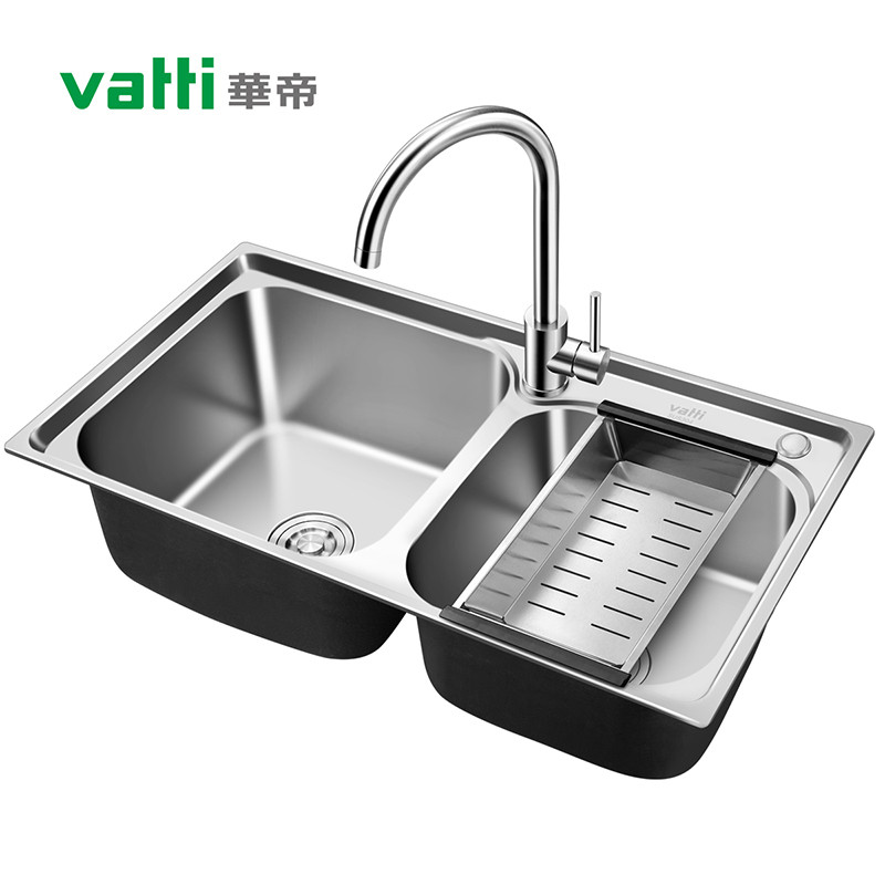 华帝(vatti)304不锈钢水槽双槽 拉丝不锈钢洗菜盆 厨房水槽 厨房洗碗盆091204(780*430*210)