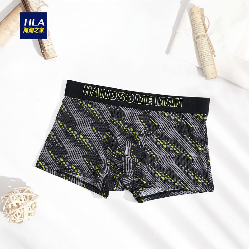 HLA海澜之家时尚休闲中腰短裤植物印花丝滑平角内裤_HUKAJ3R047A 深灰花纹47 185/110/XXXL