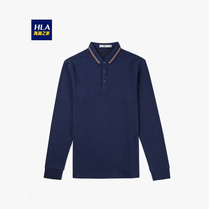 HLA海澜之家领部撞色线条长袖POLO2019秋季柔软套头衫男 HNTPD3R366A 藏青A6 165/84Y/S