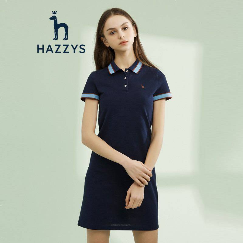 哈吉斯HAZZYS春季女运动裙简约修身polo裙A字连衣裙 165/88A40 藏青色NV