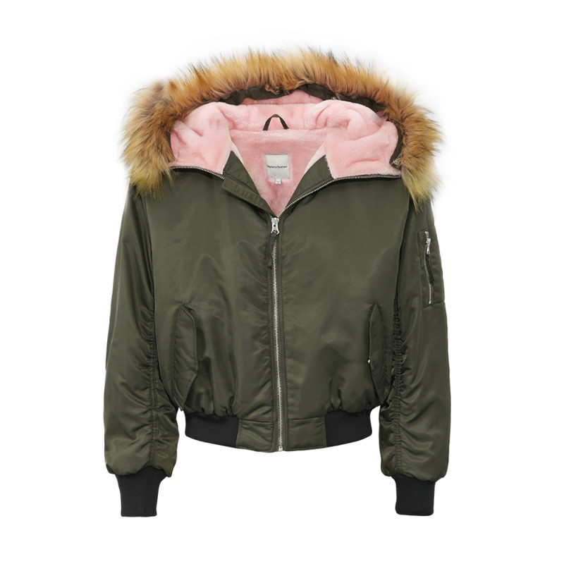 美特斯邦威冬季常规外套修身棉服连帽韩版拉链冬装女棉衣 170/92A/XL 军绿色