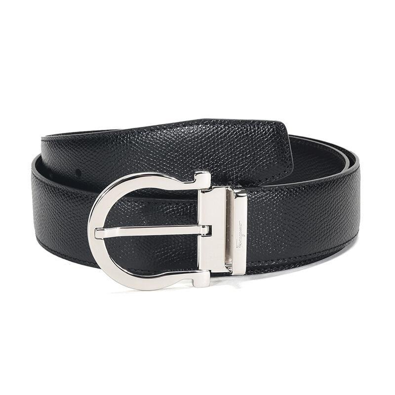 Salvatore Ferragamo 菲拉格慕 男款牛皮针扣式双面皮带腰带 679781 0675140-黑色深棕色 90