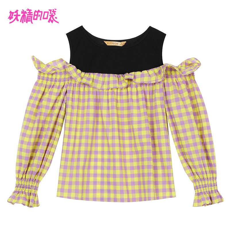妖精的口袋假两件少女衬衫女2019夏款韩版长袖格子很仙的上衣洋气 M 小蜜蜂黄色