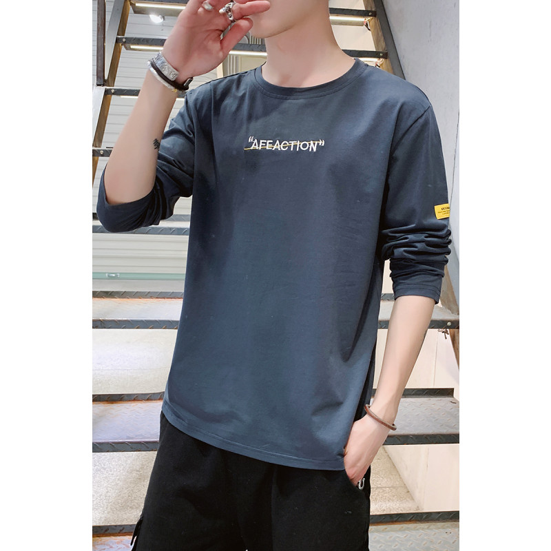 庄吉秋季长袖T恤男潮 青少年2019新款韩版潮流打底衫秋装卫衣圆领秋衣JU-MYY-6012 灰蓝 XL