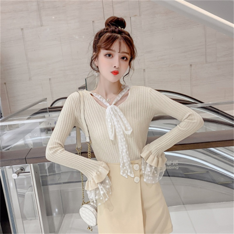 朗妮姿(LANGNIZI) 2020春秋装新款修身长袖堆堆高领针织打底衫女紧身毛衣女内搭 A981# 米白色 S【80-95斤】