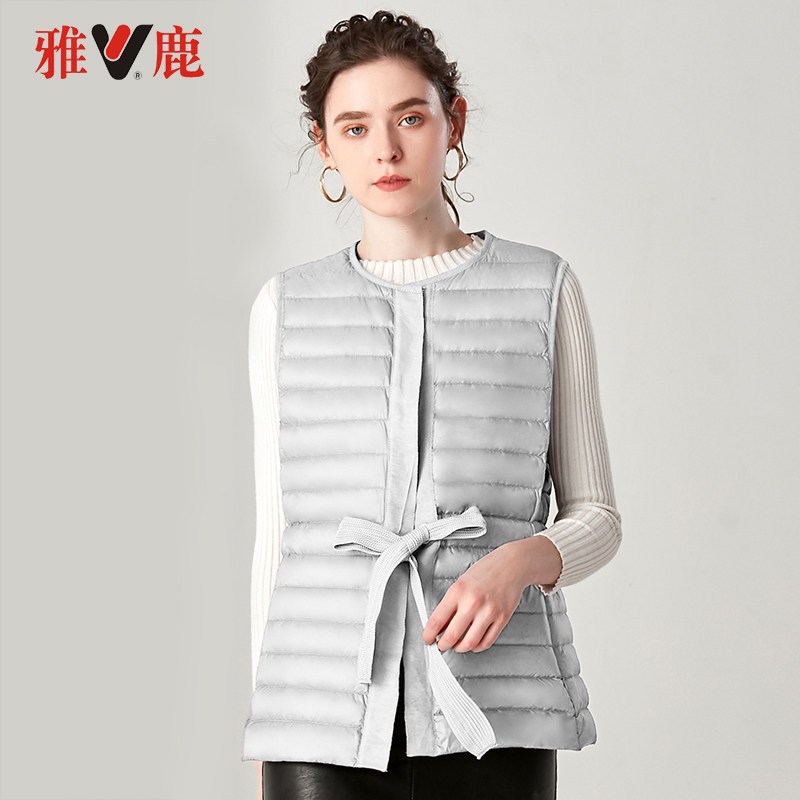 雅鹿羽绒马甲女冬短款韩版背心2019新款收腰简约时尚保暖外套女k_1 175/2XL 灰色