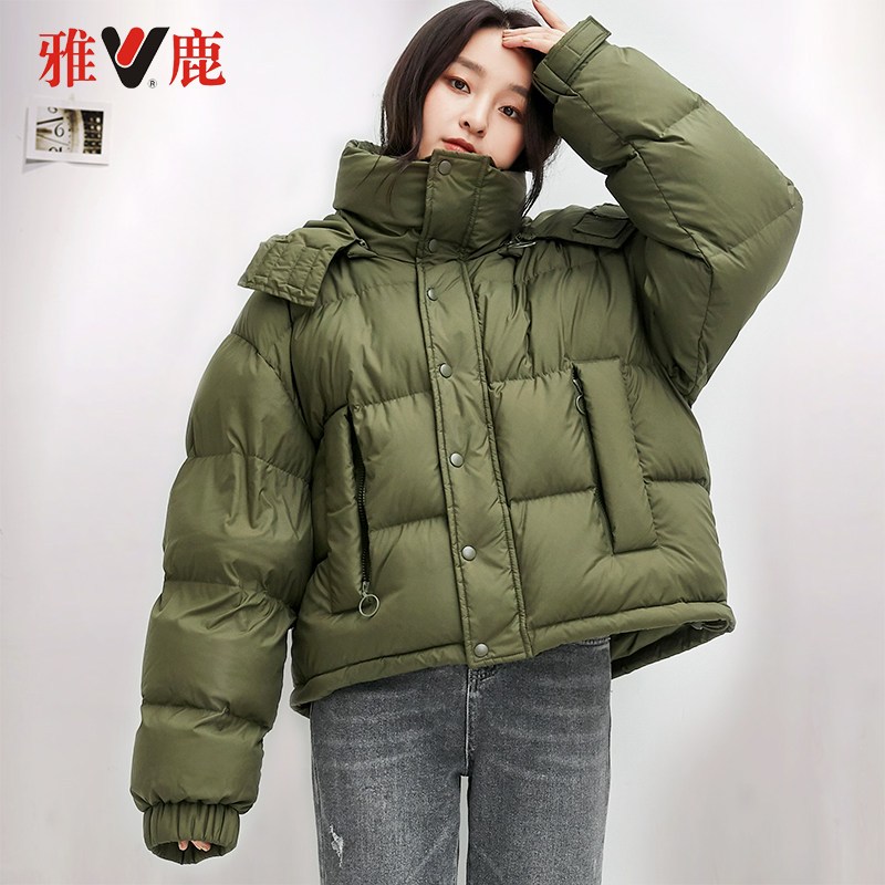 yaloo/雅鹿2019新款羽绒服女短款时尚加厚宽松韩版面包服外套_1 S 军绿色