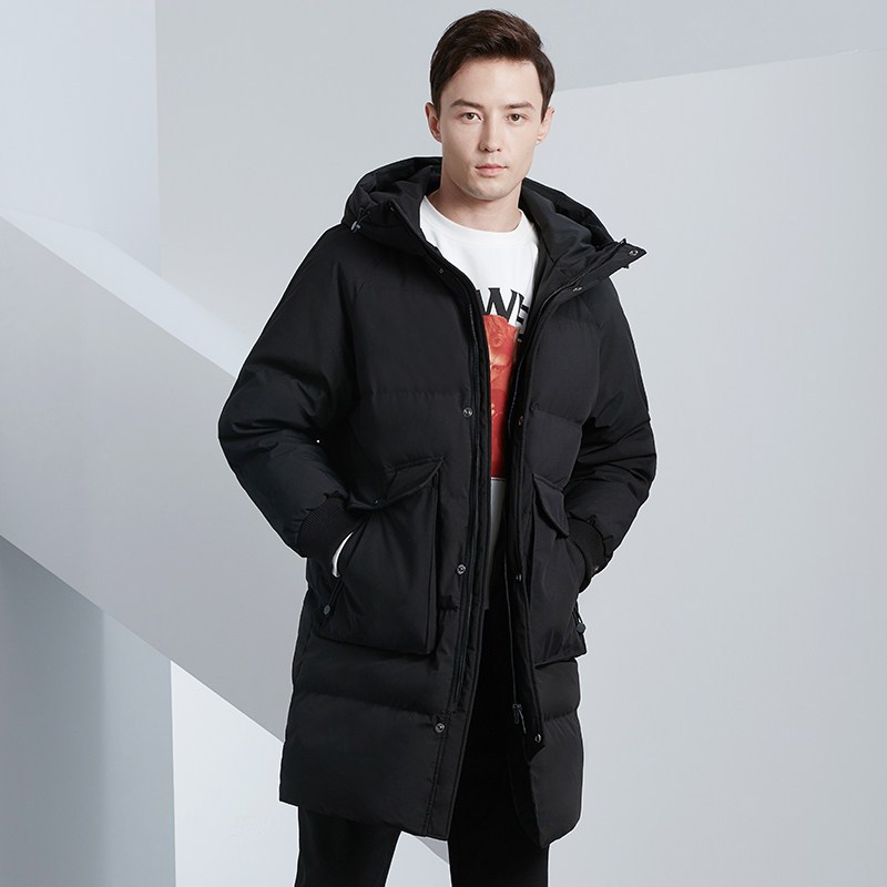 雅鹿羽绒服男中长款韩版2019新款宽松连帽外套加厚冬季面包服潮H 180/XL 黑色