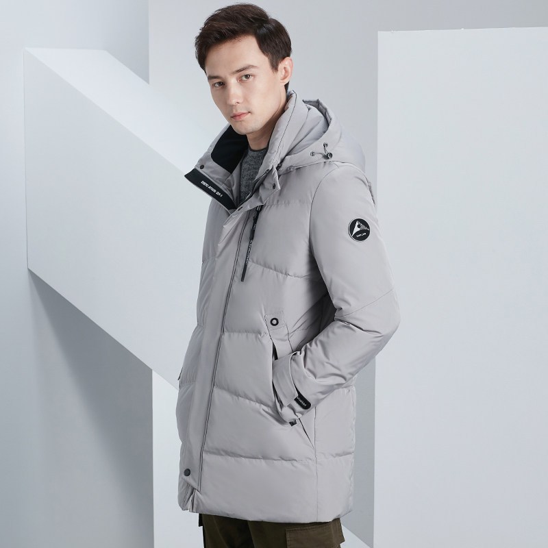 雅鹿反季中长款羽绒服男2019新款连帽防寒保暖羽绒服男潮流时尚A 190/3XL 灰色