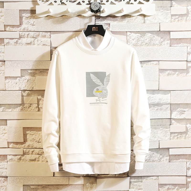 花花公子(PLAYBOY ICON)卫衣男修身圆领印花长袖舒适连帽上衣 3XL 白色