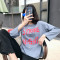 2019夏季女装新款短袖T恤女圆领韩版宽松t桖上衣套头时尚印花中长款街头气质女 432蓝色 均码