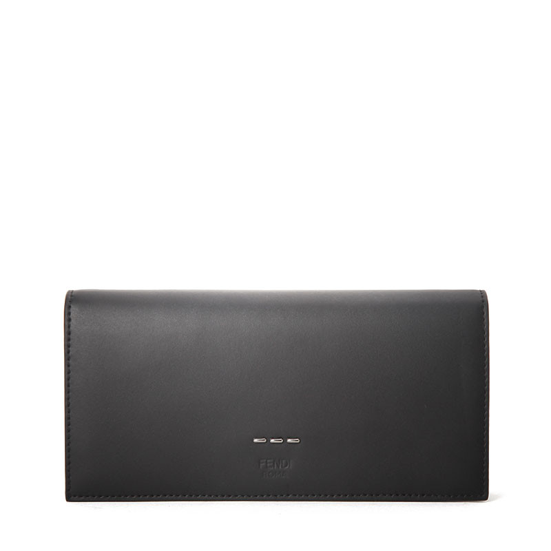 FENDI/芬迪 男钱包金属饰条长款翻盖钱夹 7M0186 黑色