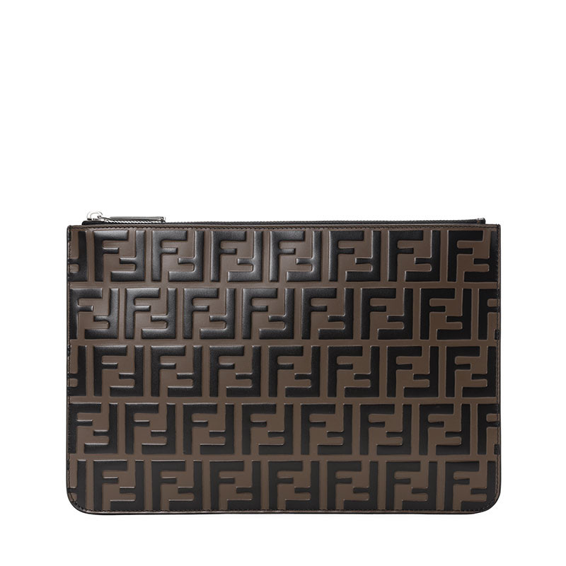 FENDI/芬迪 女包FF压花手拿包 7N0078 咖啡色